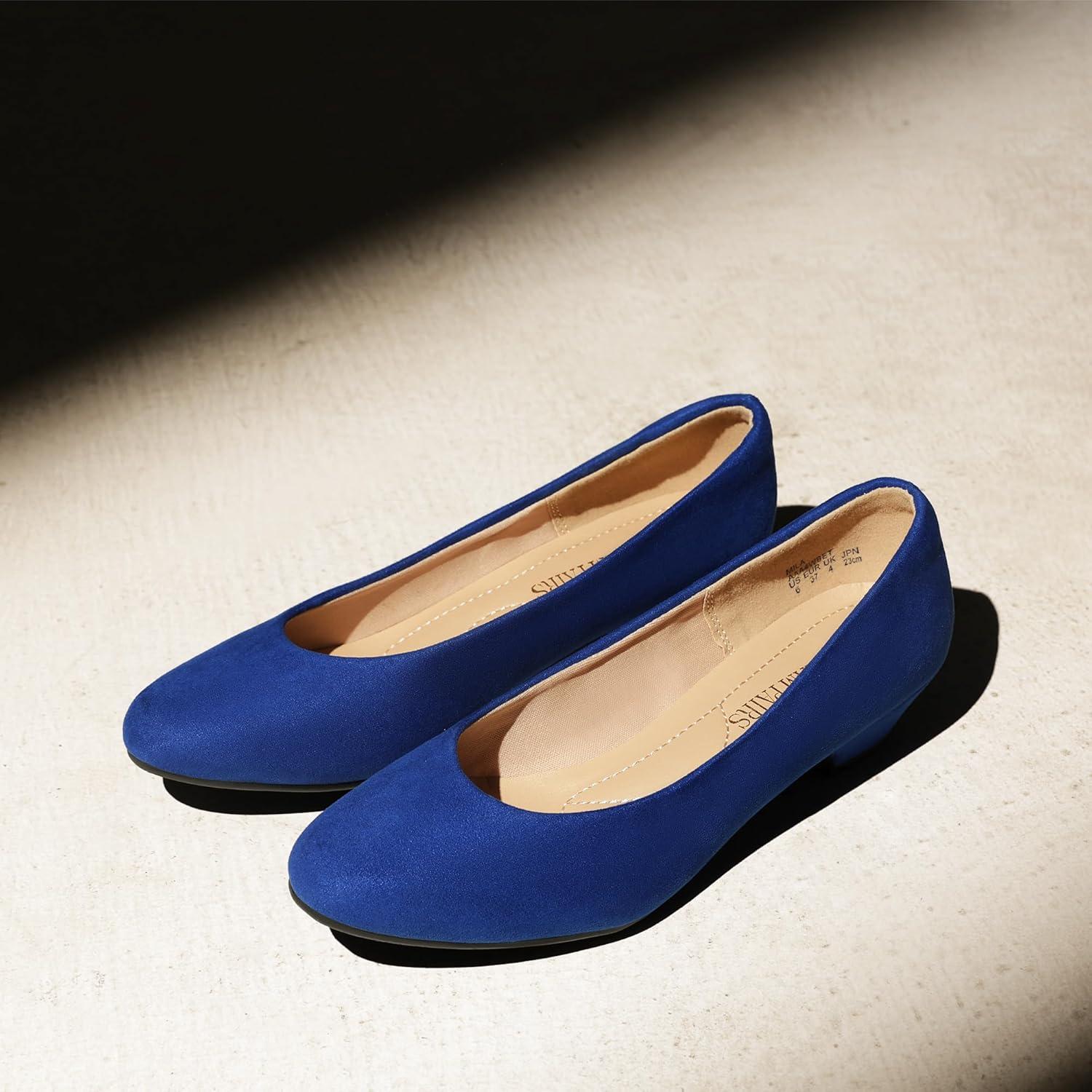 imageDREAM PAIRS Womens Mila Low Chunky Heel Pump ShoesRoyalBlue