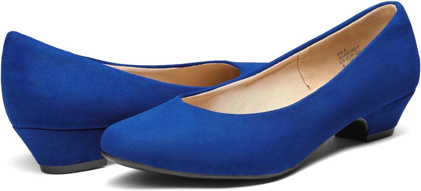 imageDREAM PAIRS Womens Mila Low Chunky Heel Pump ShoesRoyalBlue