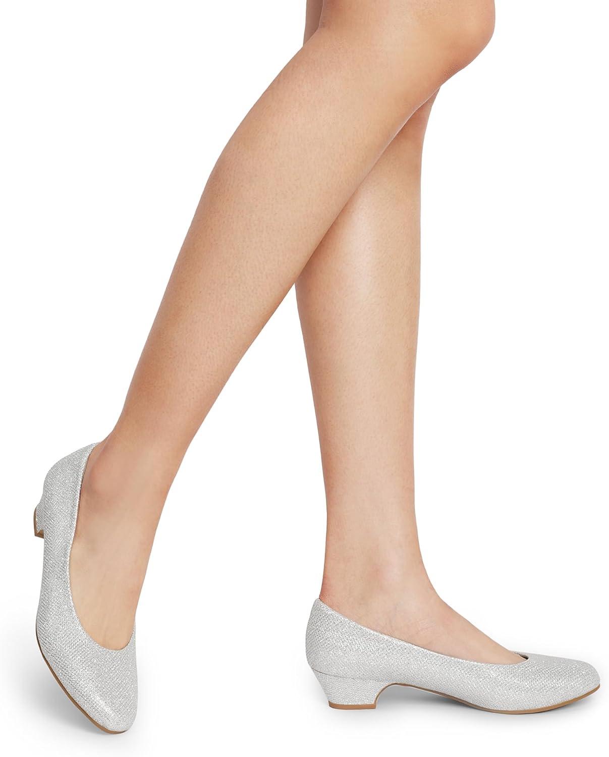 imageDREAM PAIRS Womens Mila Low Chunky Heel Pump ShoesSilverGlitter