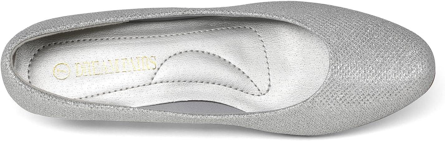 imageDREAM PAIRS Womens Mila Low Chunky Heel Pump ShoesSilverGlitter