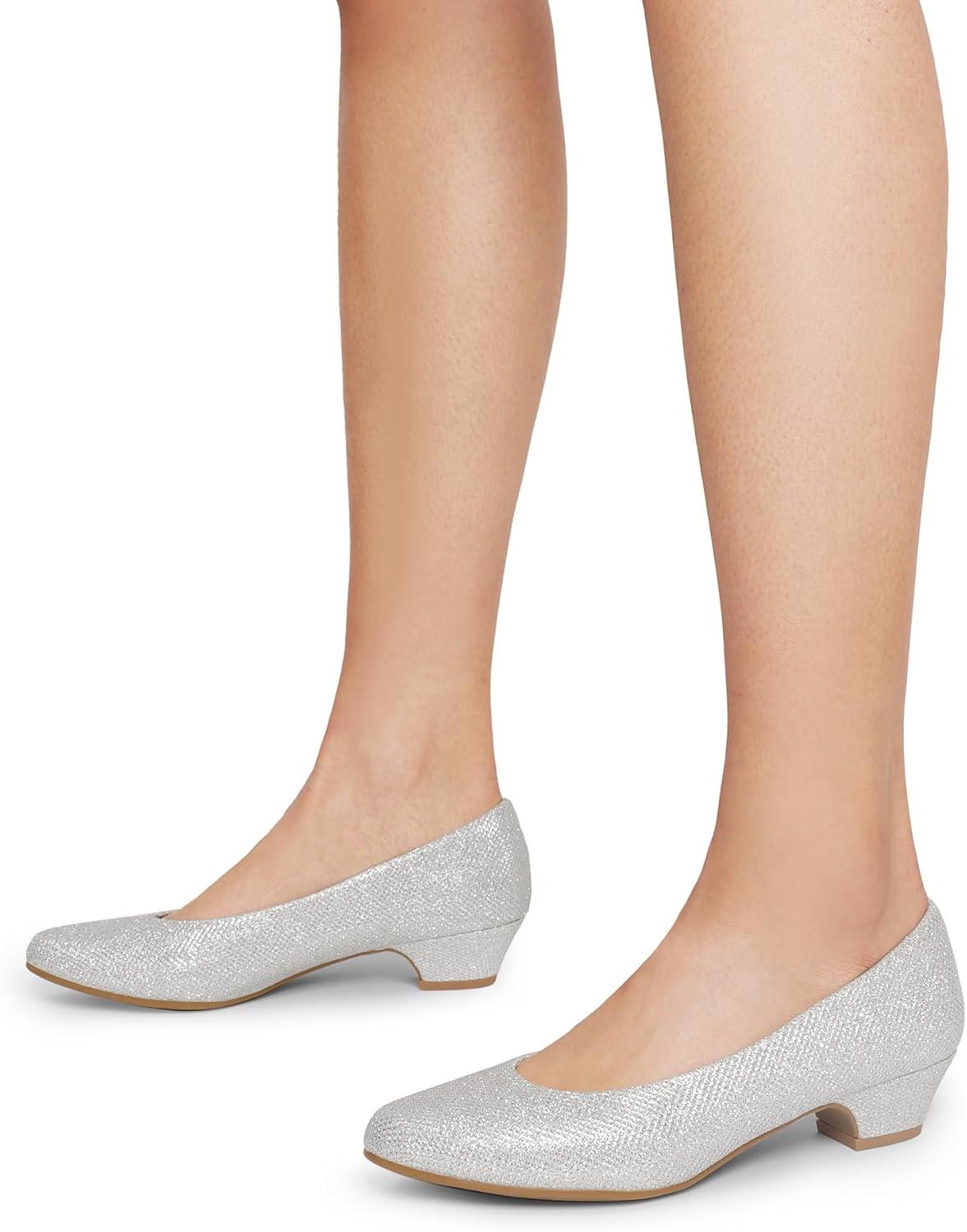 imageDREAM PAIRS Womens Mila Low Chunky Heel Pump ShoesSilverGlitter
