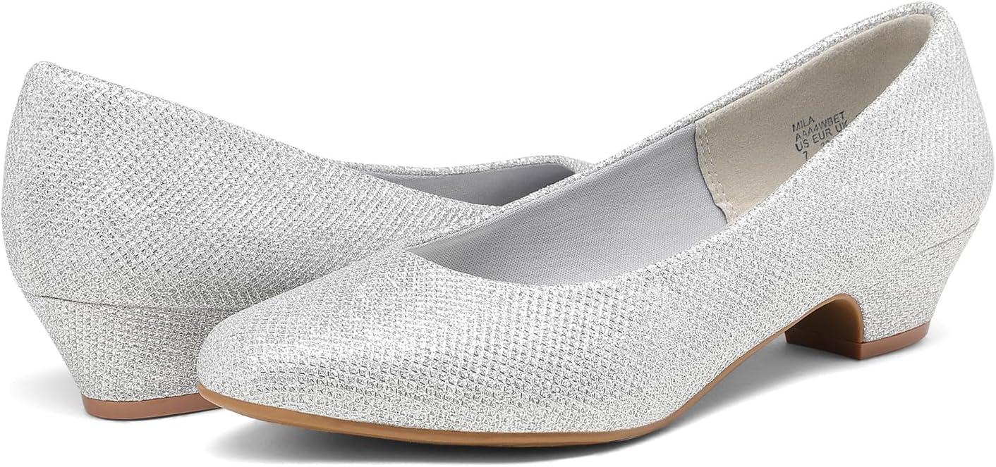 imageDREAM PAIRS Womens Mila Low Chunky Heel Pump ShoesSilverGlitter