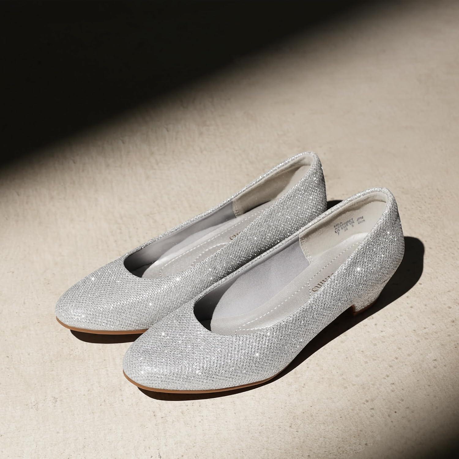 imageDREAM PAIRS Womens Mila Low Chunky Heel Pump ShoesSilverGlitter