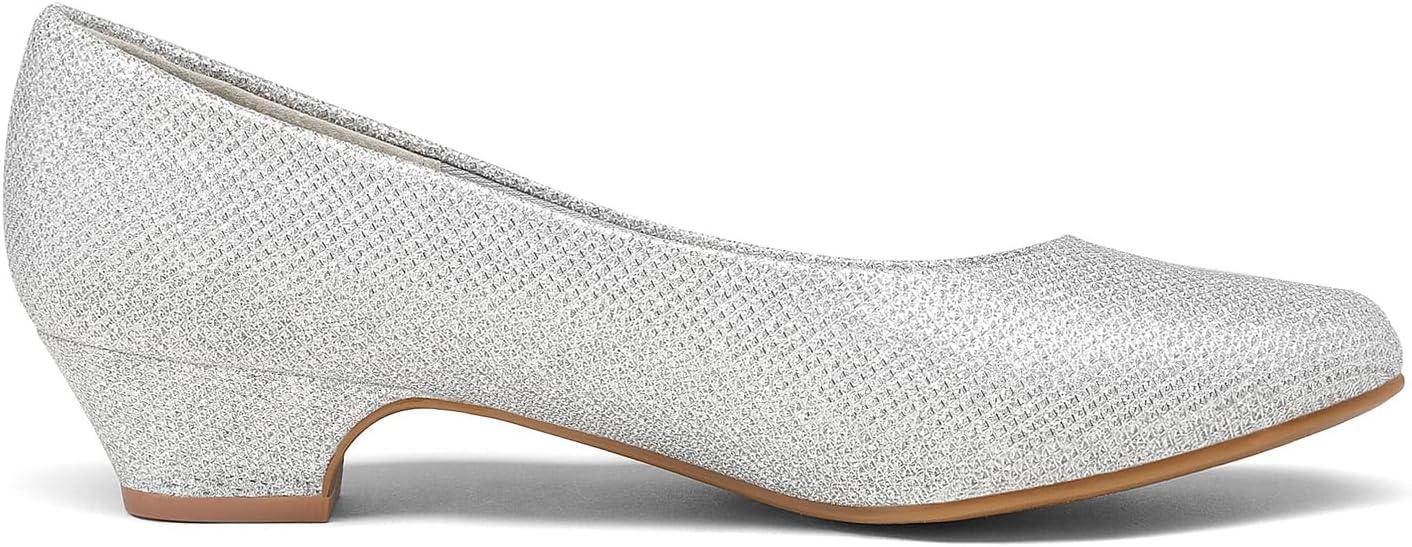 imageDREAM PAIRS Womens Mila Low Chunky Heel Pump ShoesSilverGlitter