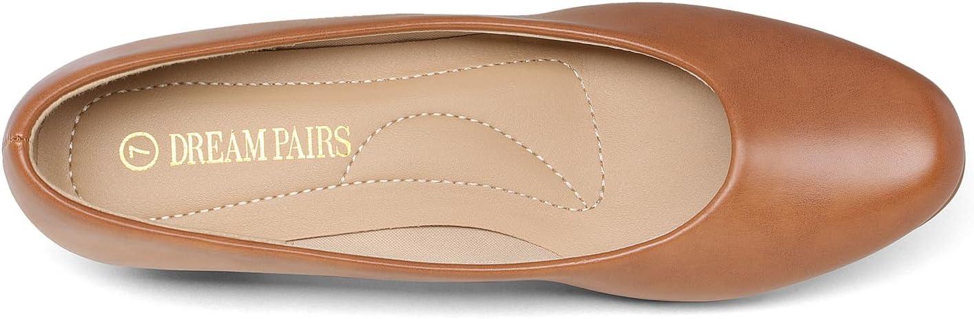 imageDREAM PAIRS Womens Mila Low Chunky Heel Pump ShoesTanPu