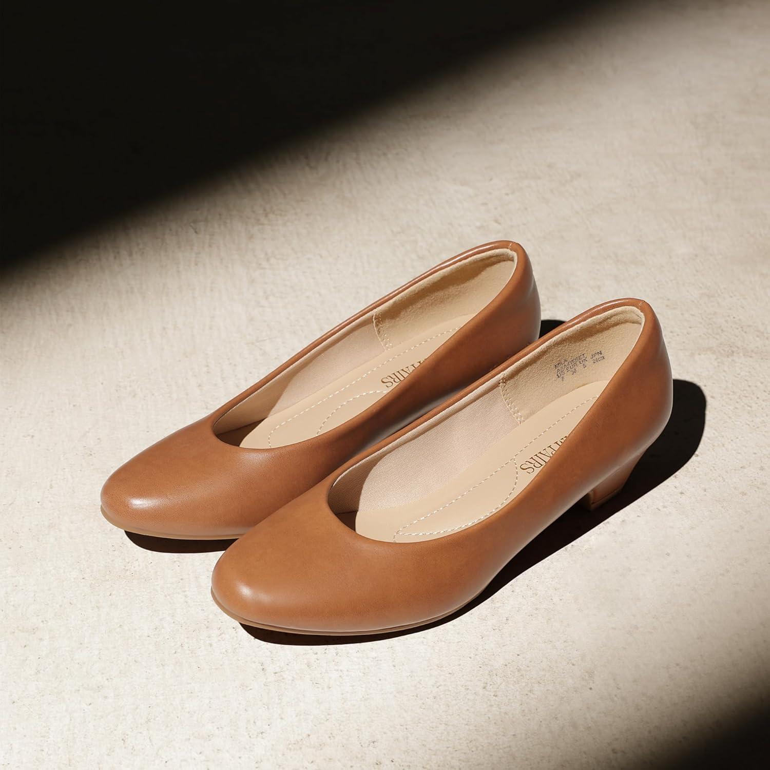 imageDREAM PAIRS Womens Mila Low Chunky Heel Pump ShoesTanPu