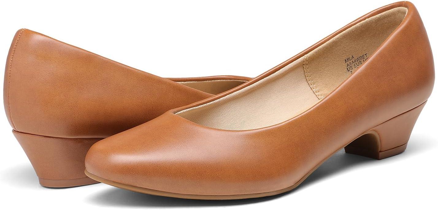 imageDREAM PAIRS Womens Mila Low Chunky Heel Pump ShoesTanPu