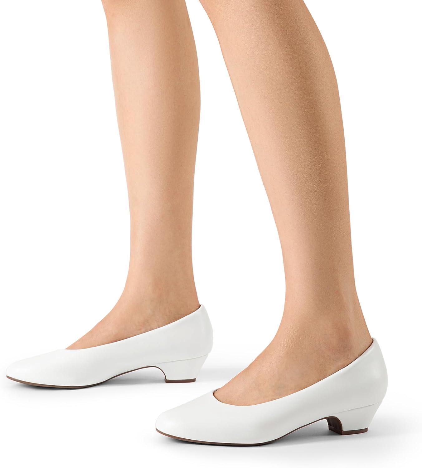imageDREAM PAIRS Womens Mila Low Chunky Heel Pump ShoesWhite