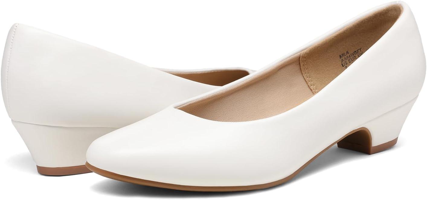 imageDREAM PAIRS Womens Mila Low Chunky Heel Pump ShoesWhitePu