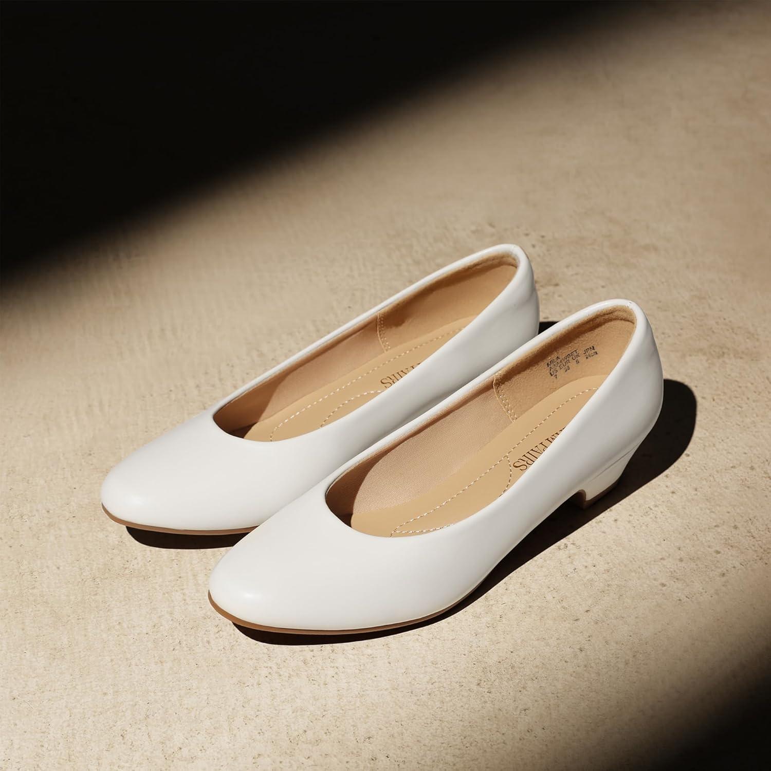 imageDREAM PAIRS Womens Mila Low Chunky Heel Pump ShoesWhitePu