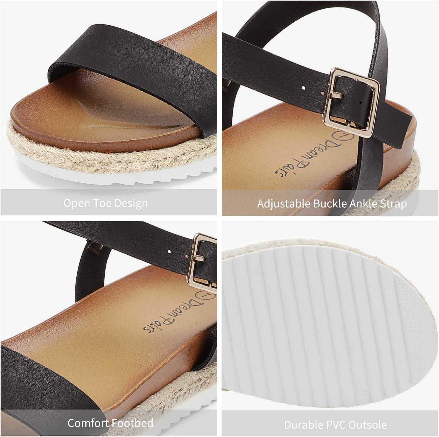 imageDREAM PAIRS Womens Open Toe Ankle Strap Espadrille Casual Flatform Platform Wedge SandalsBlackPu