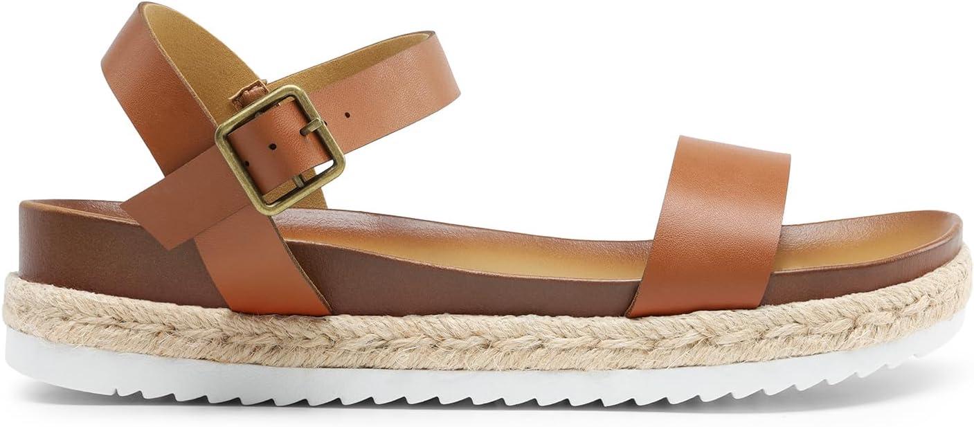 imageDREAM PAIRS Womens Open Toe Ankle Strap Espadrille Casual Flatform Platform Wedge SandalsBrownpu