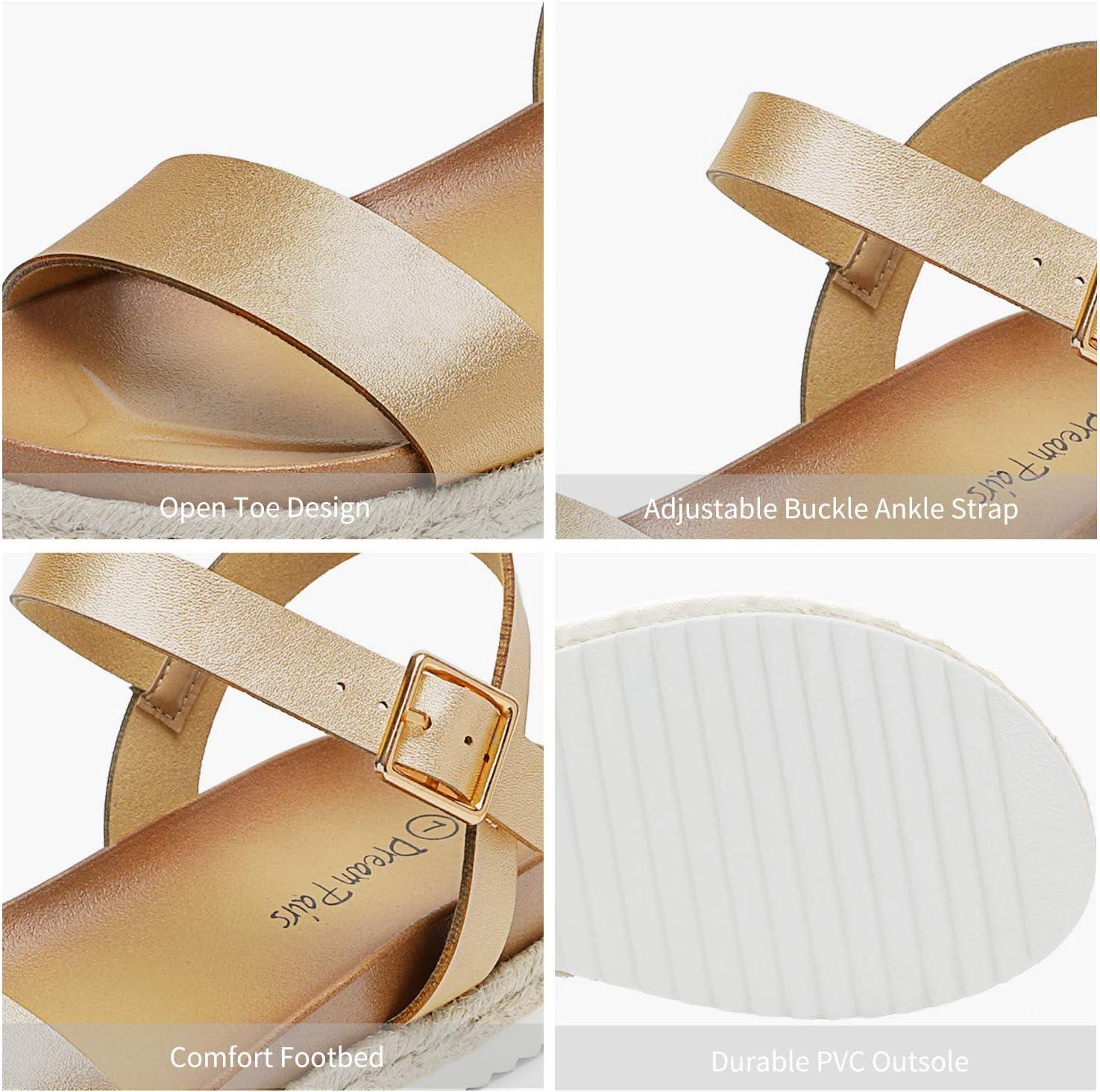 imageDREAM PAIRS Womens Open Toe Ankle Strap Espadrille Casual Flatform Platform Wedge SandalsGoldPu