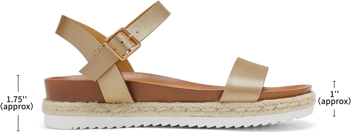 imageDREAM PAIRS Womens Open Toe Ankle Strap Espadrille Casual Flatform Platform Wedge SandalsGoldPu