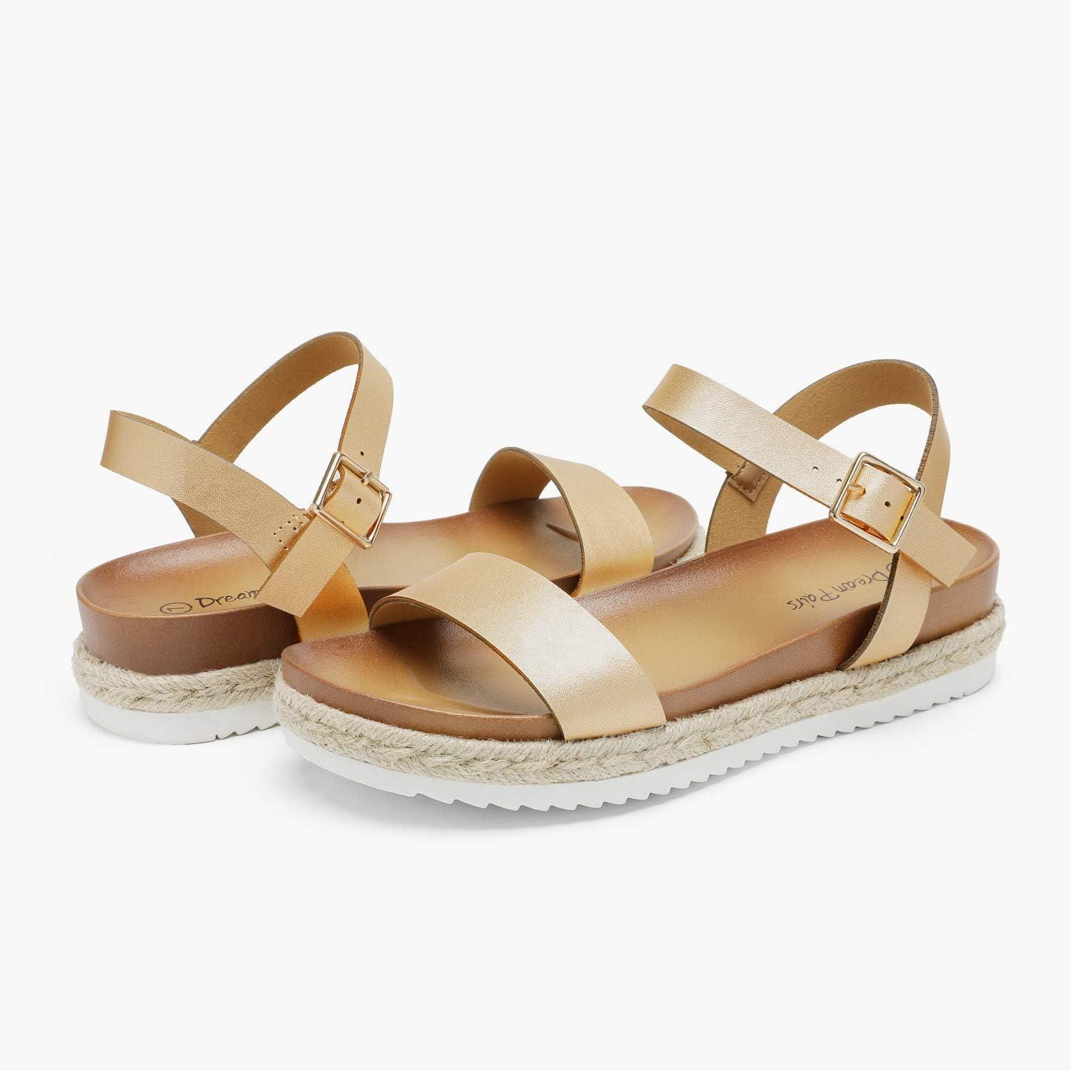 imageDREAM PAIRS Womens Open Toe Ankle Strap Espadrille Casual Flatform Platform Wedge SandalsGoldPu