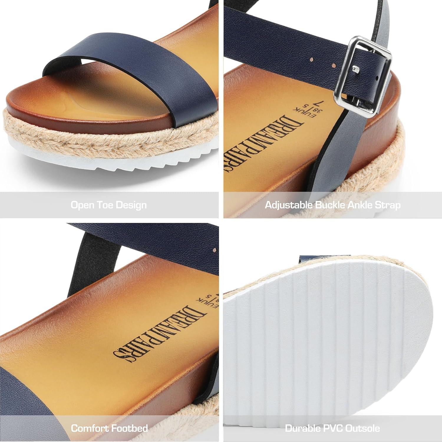 imageDREAM PAIRS Womens Open Toe Ankle Strap Espadrille Casual Flatform Platform Wedge SandalsNavypu