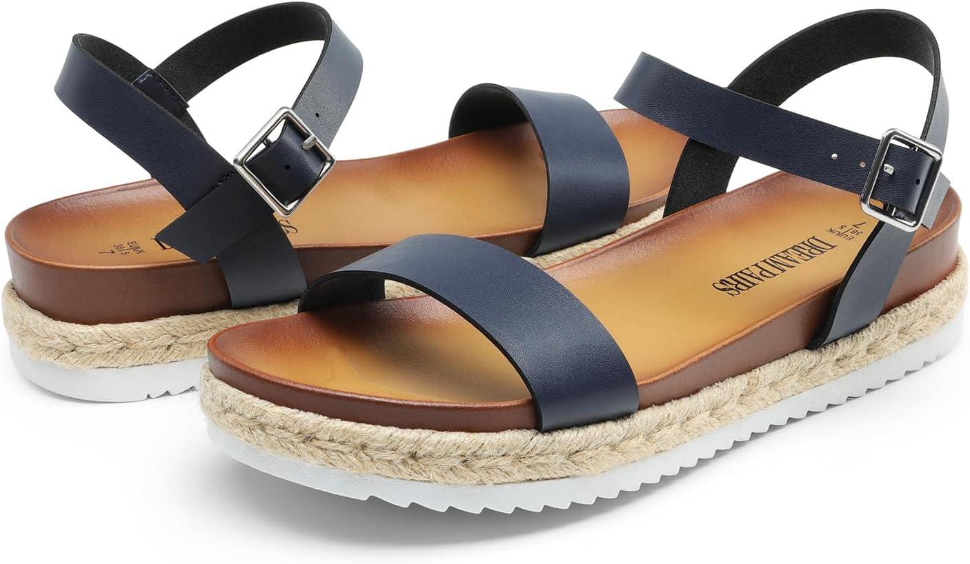 imageDREAM PAIRS Womens Open Toe Ankle Strap Espadrille Casual Flatform Platform Wedge SandalsNavypu