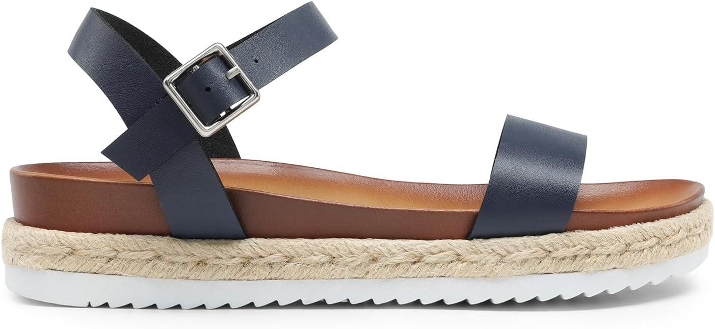 imageDREAM PAIRS Womens Open Toe Ankle Strap Espadrille Casual Flatform Platform Wedge SandalsNavypu