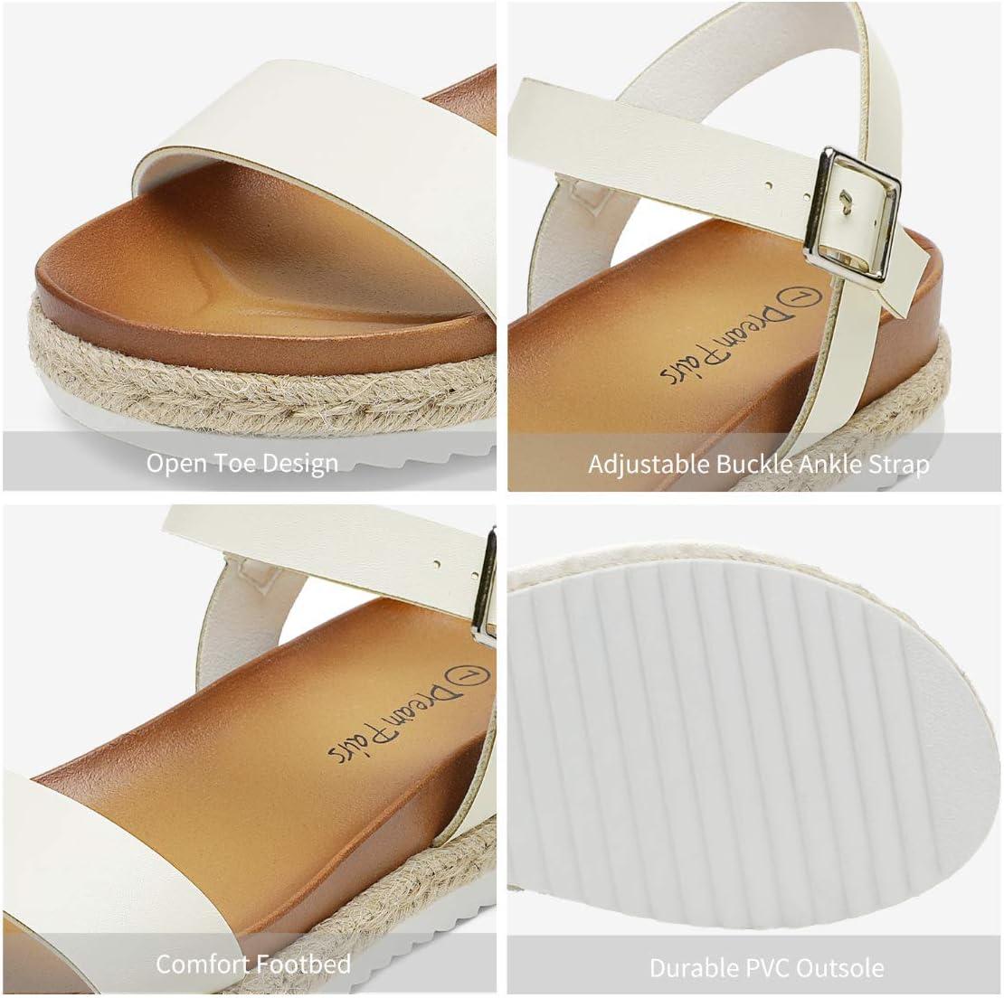 imageDREAM PAIRS Womens Open Toe Ankle Strap Espadrille Casual Flatform Platform Wedge SandalsWhitePu