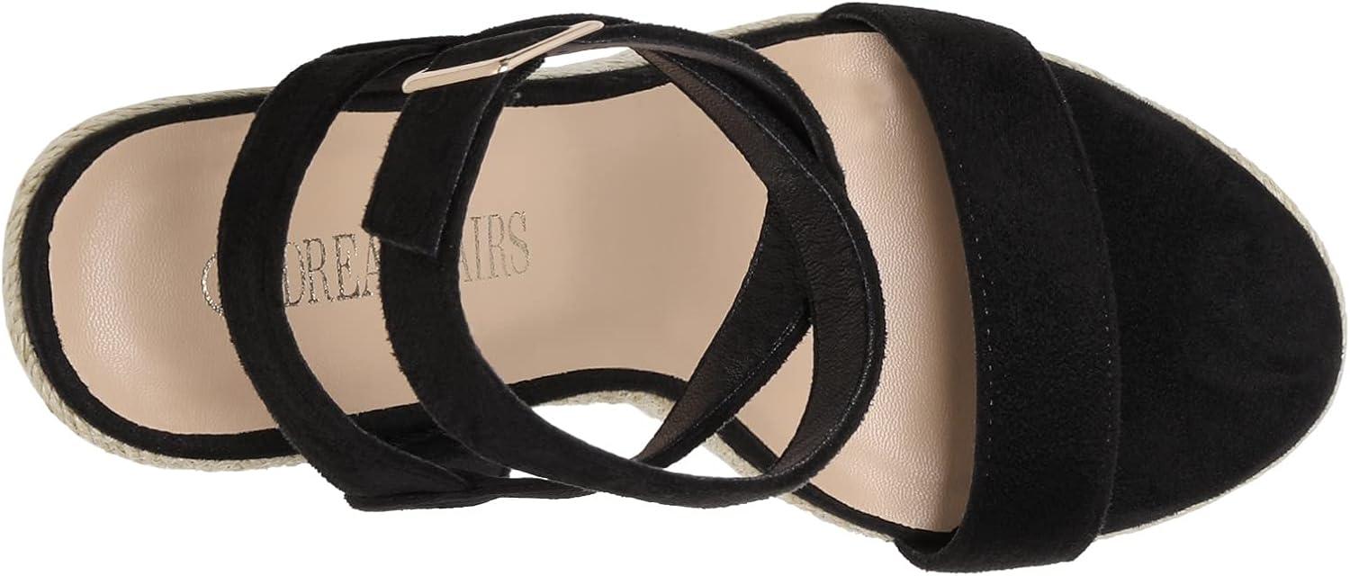 imageDREAM PAIRS Womens Open Toe Espadrilles Dressy Platform Sandals Buckle Ankle Strap Stylish Wedges SandalsBlackSuede