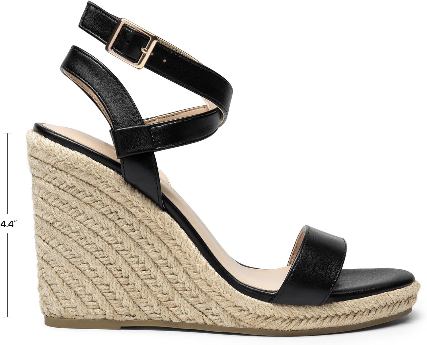 imageDREAM PAIRS Womens Open Toe Espadrilles Dressy Platform Sandals Buckle Ankle Strap Stylish Wedges SandalsBlackpu