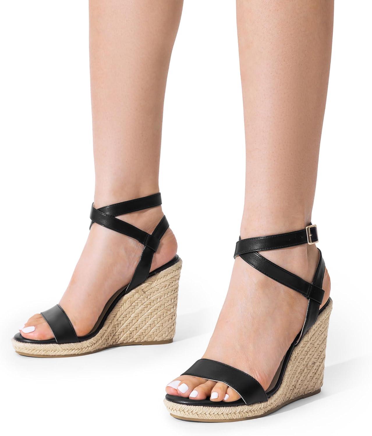 imageDREAM PAIRS Womens Open Toe Espadrilles Dressy Platform Sandals Buckle Ankle Strap Stylish Wedges SandalsBlackpu