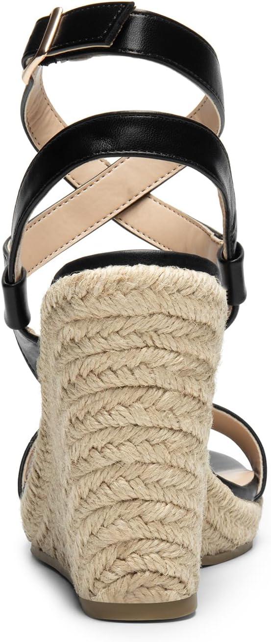 imageDREAM PAIRS Womens Open Toe Espadrilles Dressy Platform Sandals Buckle Ankle Strap Stylish Wedges SandalsBlackpu