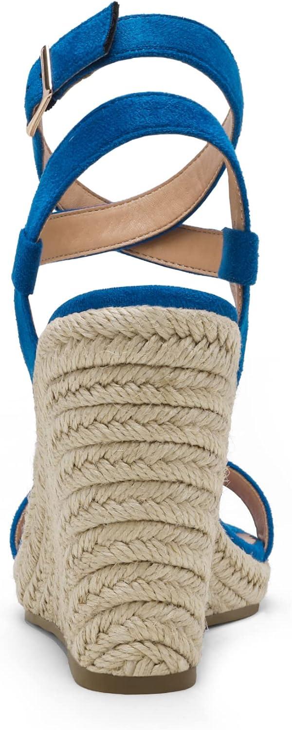 imageDREAM PAIRS Womens Open Toe Espadrilles Dressy Platform Sandals Buckle Ankle Strap Stylish Wedges SandalsBlueSuede