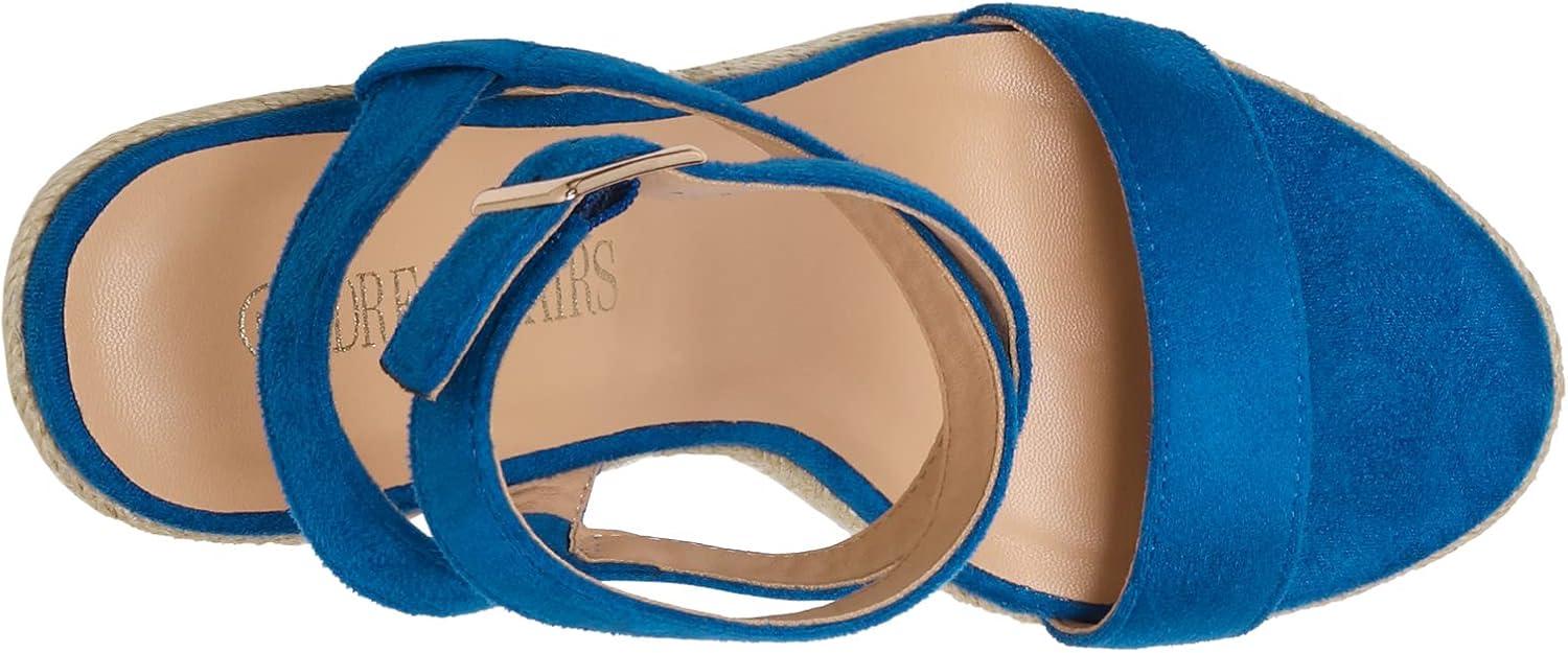 imageDREAM PAIRS Womens Open Toe Espadrilles Dressy Platform Sandals Buckle Ankle Strap Stylish Wedges SandalsBlueSuede