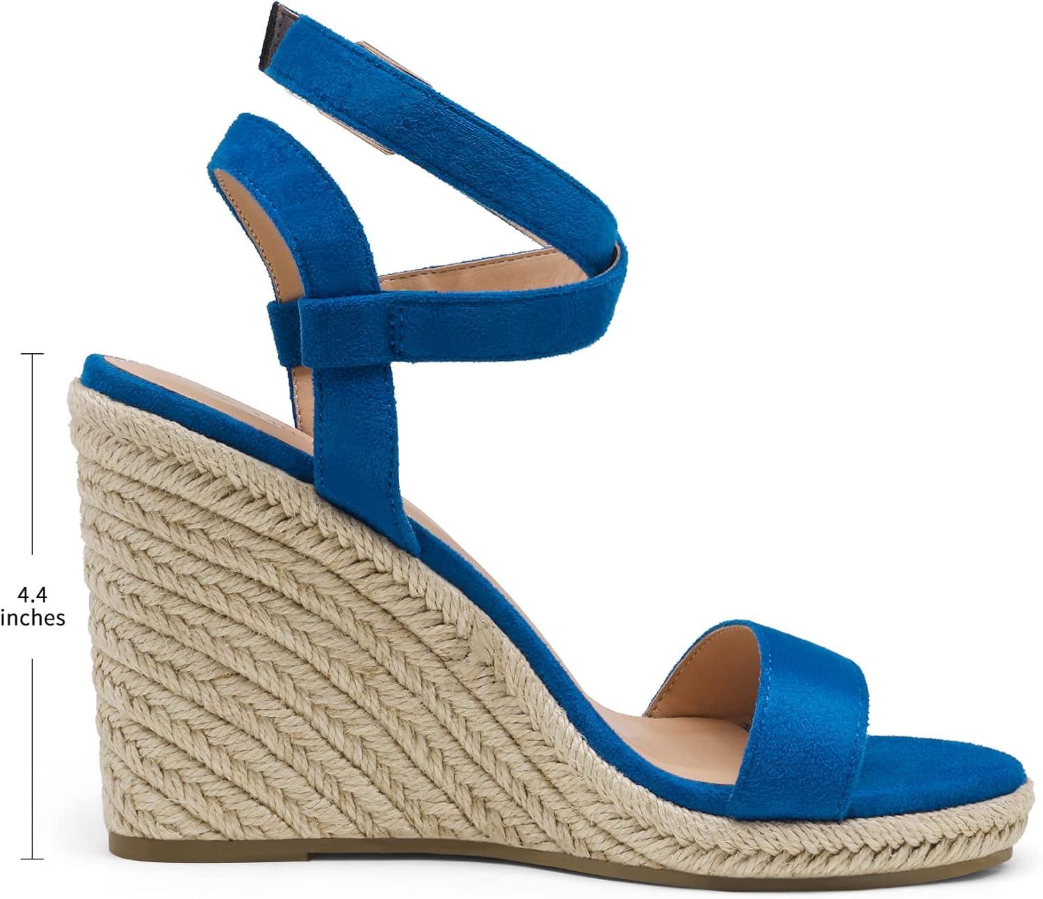imageDREAM PAIRS Womens Open Toe Espadrilles Dressy Platform Sandals Buckle Ankle Strap Stylish Wedges SandalsBlueSuede