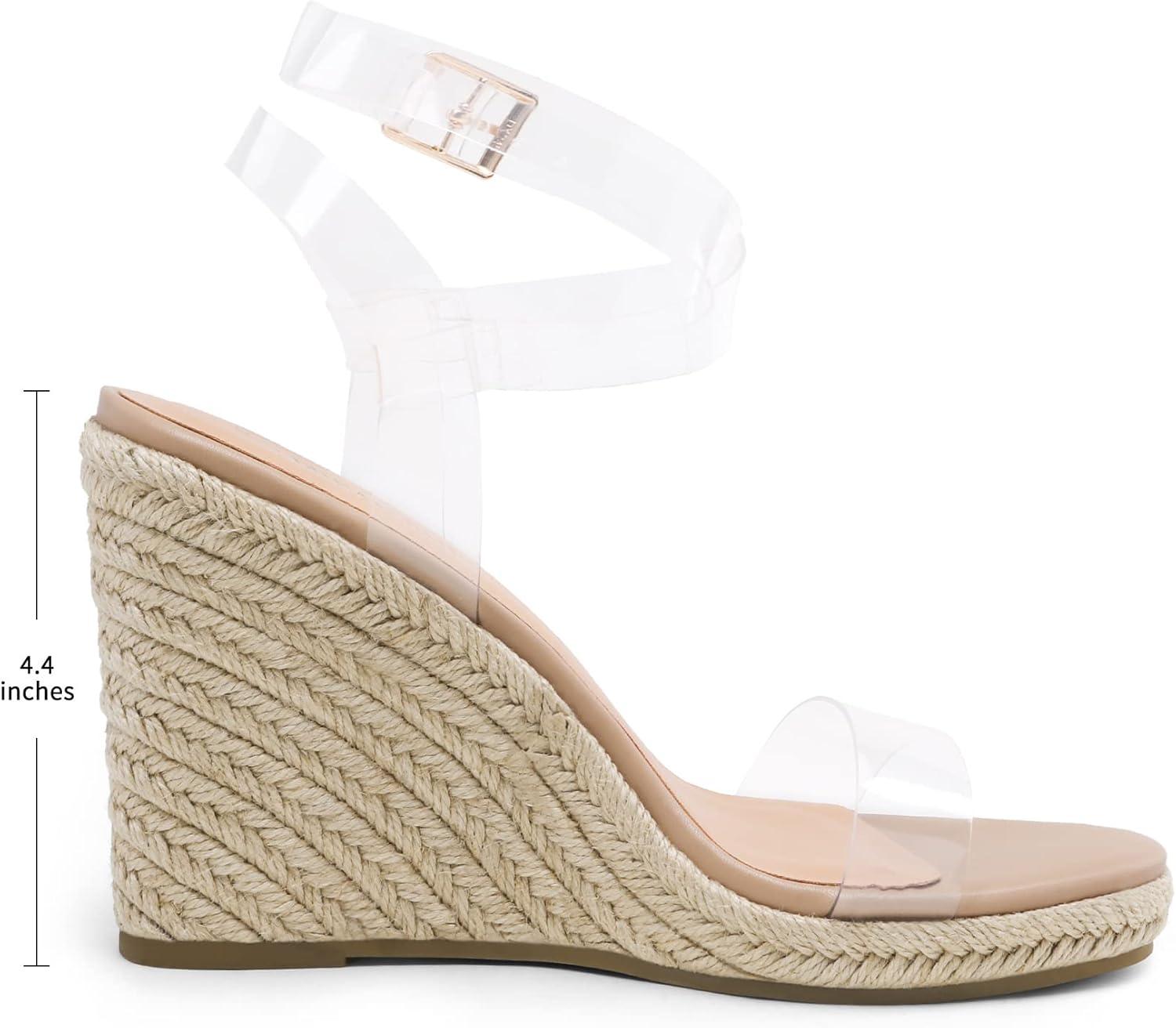 imageDREAM PAIRS Womens Open Toe Espadrilles Dressy Platform Sandals Buckle Ankle Strap Stylish Wedges SandalsClearNudePu