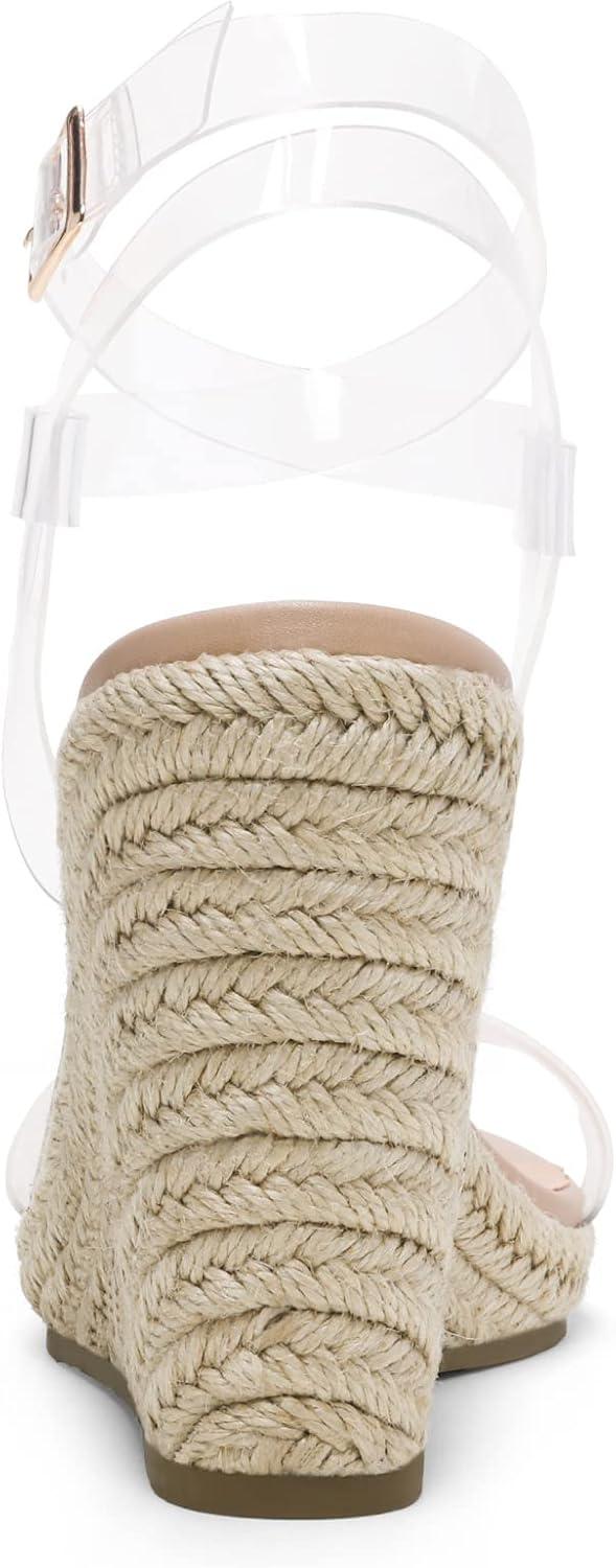 imageDREAM PAIRS Womens Open Toe Espadrilles Dressy Platform Sandals Buckle Ankle Strap Stylish Wedges SandalsClearNudePu