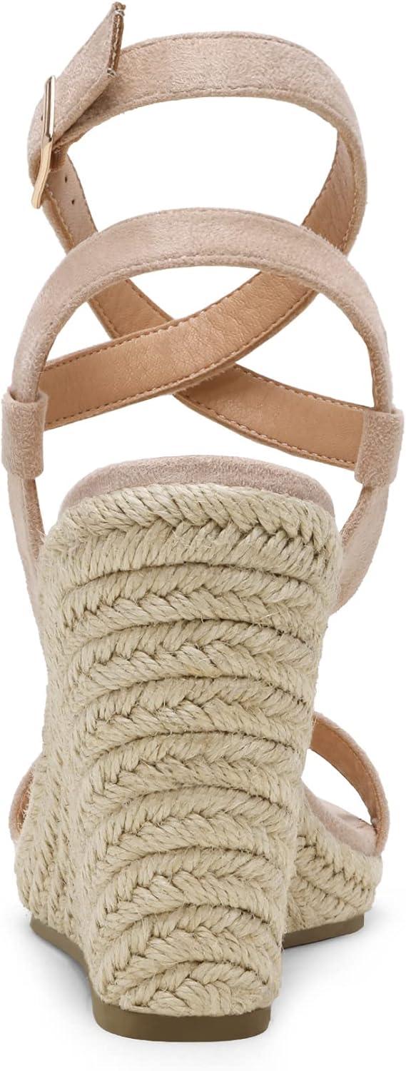 imageDREAM PAIRS Womens Open Toe Espadrilles Dressy Platform Sandals Buckle Ankle Strap Stylish Wedges SandalsNudeSuede