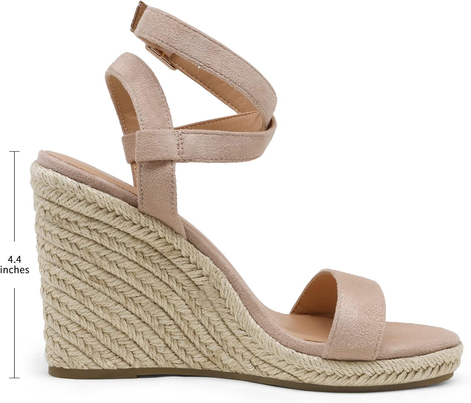 imageDREAM PAIRS Womens Open Toe Espadrilles Dressy Platform Sandals Buckle Ankle Strap Stylish Wedges SandalsNudeSuede