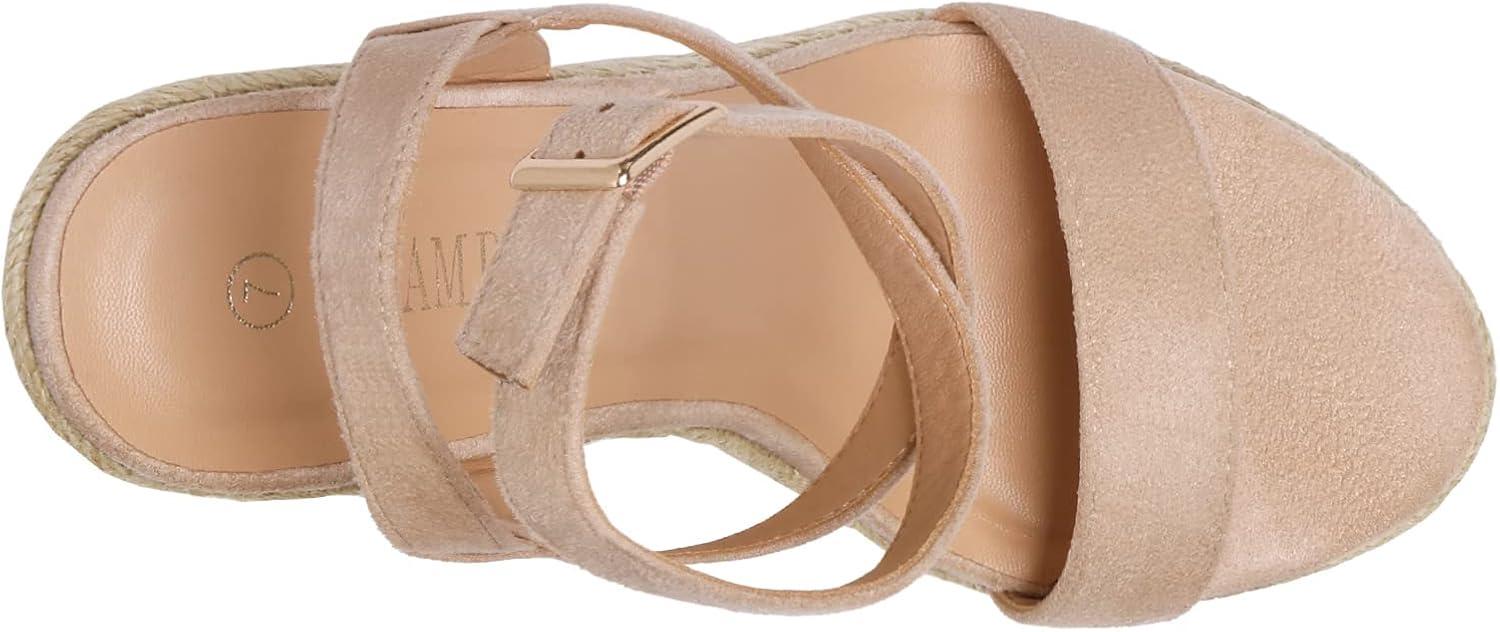 imageDREAM PAIRS Womens Open Toe Espadrilles Dressy Platform Sandals Buckle Ankle Strap Stylish Wedges SandalsNudeSuede