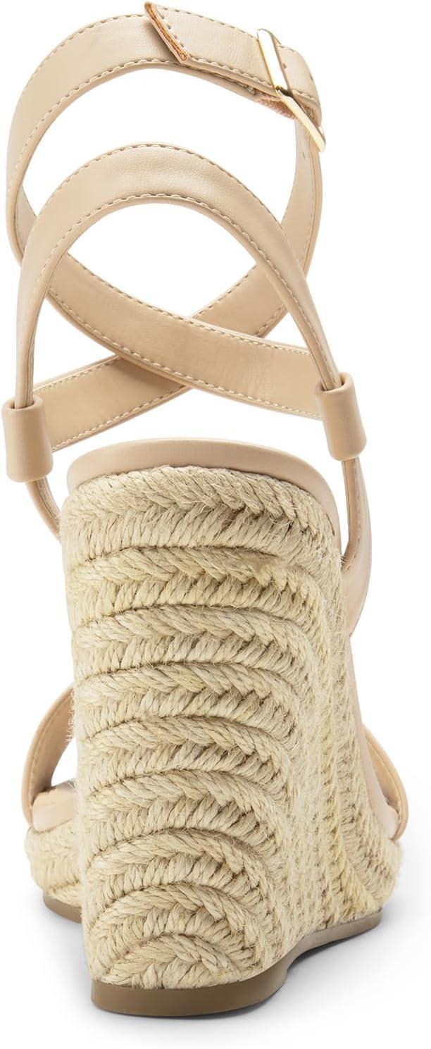 imageDREAM PAIRS Womens Open Toe Espadrilles Dressy Platform Sandals Buckle Ankle Strap Stylish Wedges SandalsNudepu