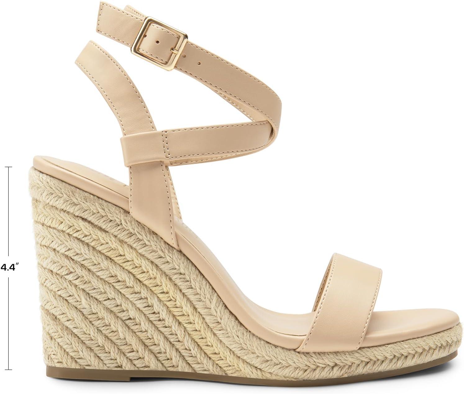 imageDREAM PAIRS Womens Open Toe Espadrilles Dressy Platform Sandals Buckle Ankle Strap Stylish Wedges SandalsNudepu