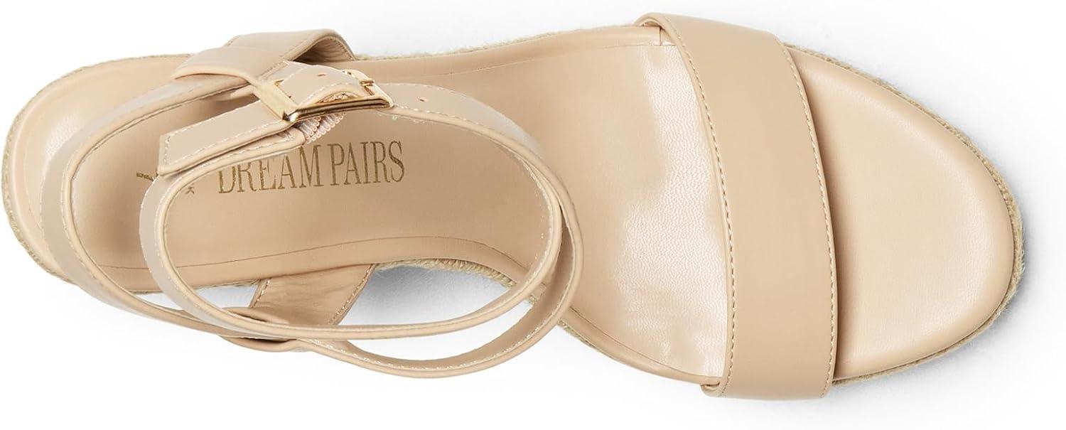 imageDREAM PAIRS Womens Open Toe Espadrilles Dressy Platform Sandals Buckle Ankle Strap Stylish Wedges SandalsNudepu