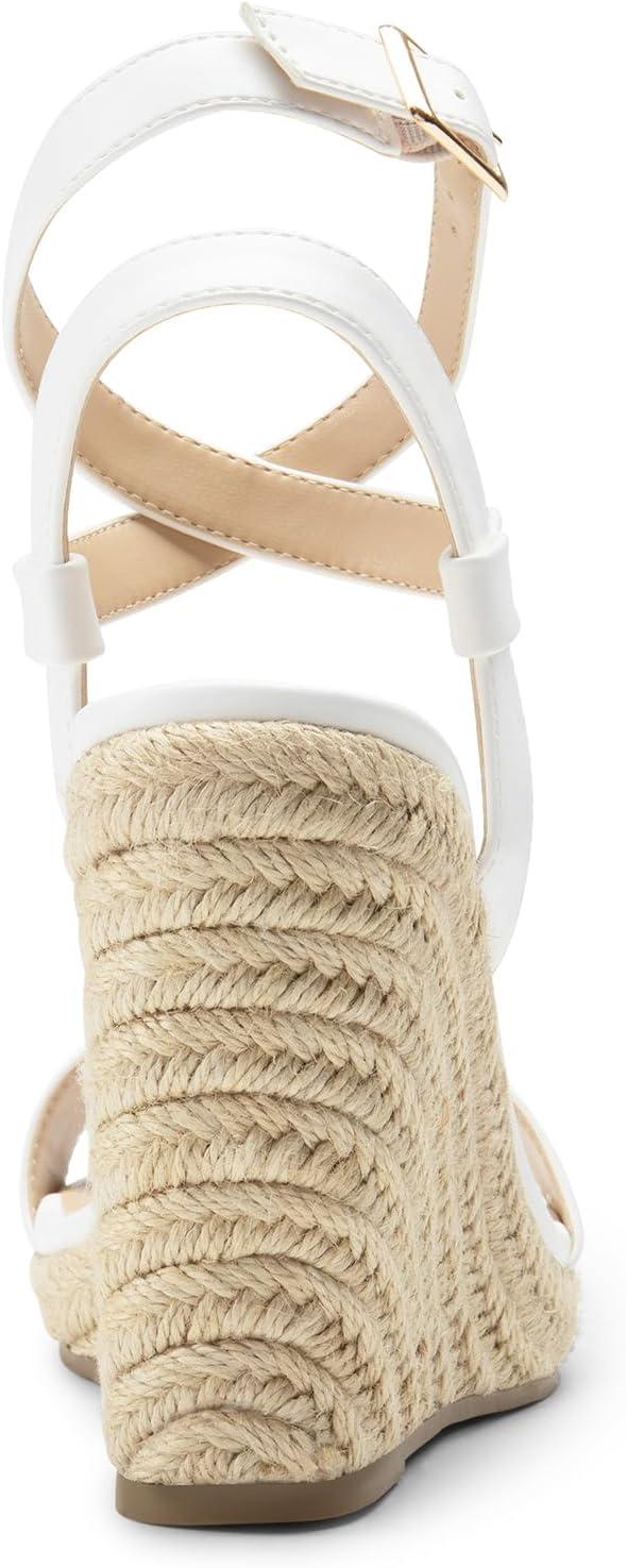 imageDREAM PAIRS Womens Open Toe Espadrilles Dressy Platform Sandals Buckle Ankle Strap Stylish Wedges SandalsWhitepu