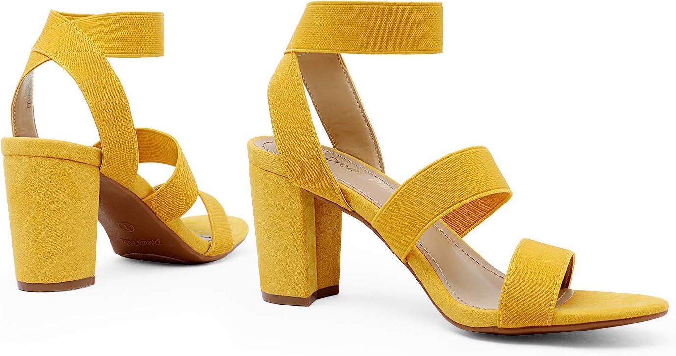 imageDREAM PAIRS Womens Open Toe High Chunky Elastic Strap Dress Heel SandalsMustardYellow