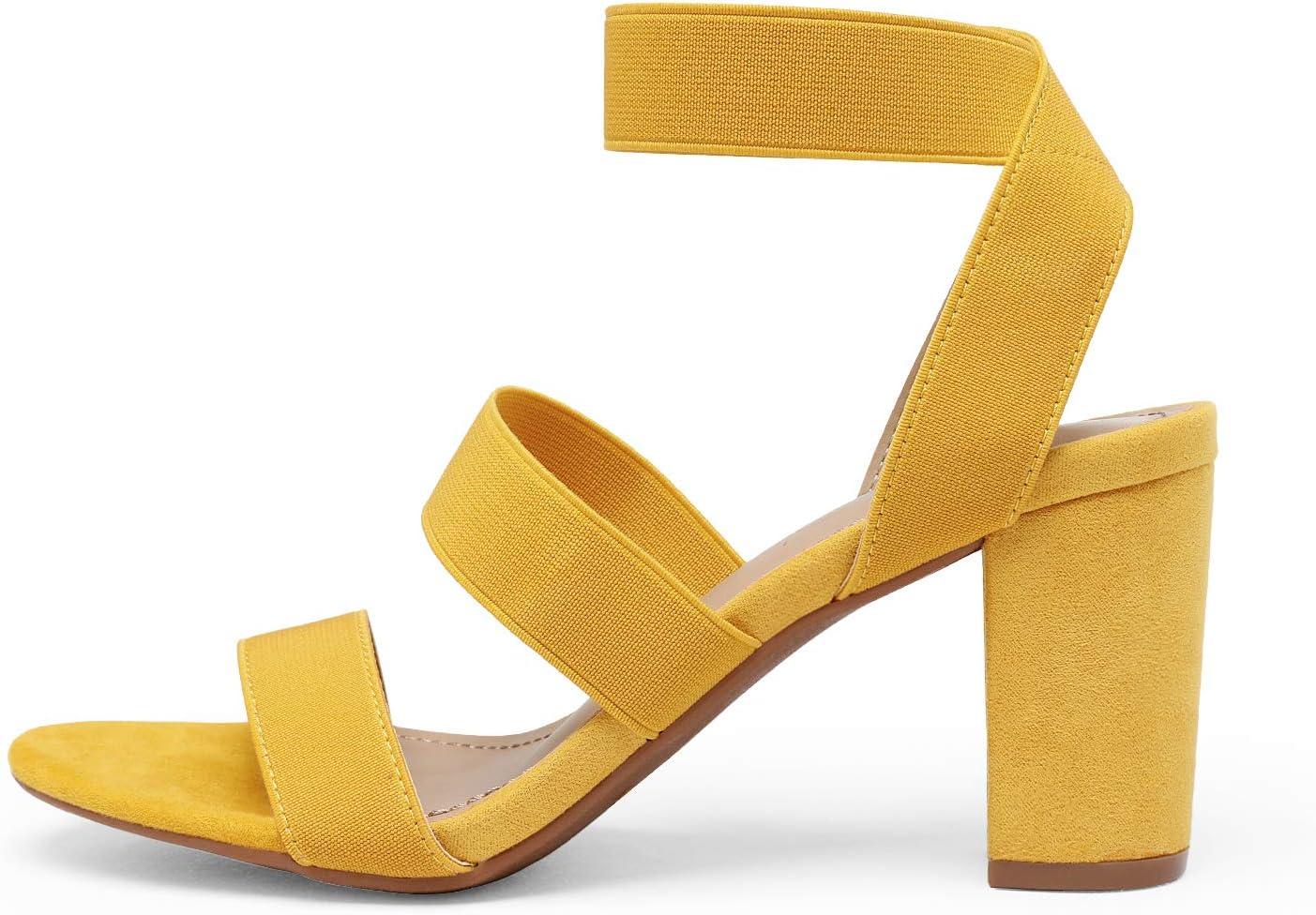 imageDREAM PAIRS Womens Open Toe High Chunky Elastic Strap Dress Heel SandalsMustardYellow