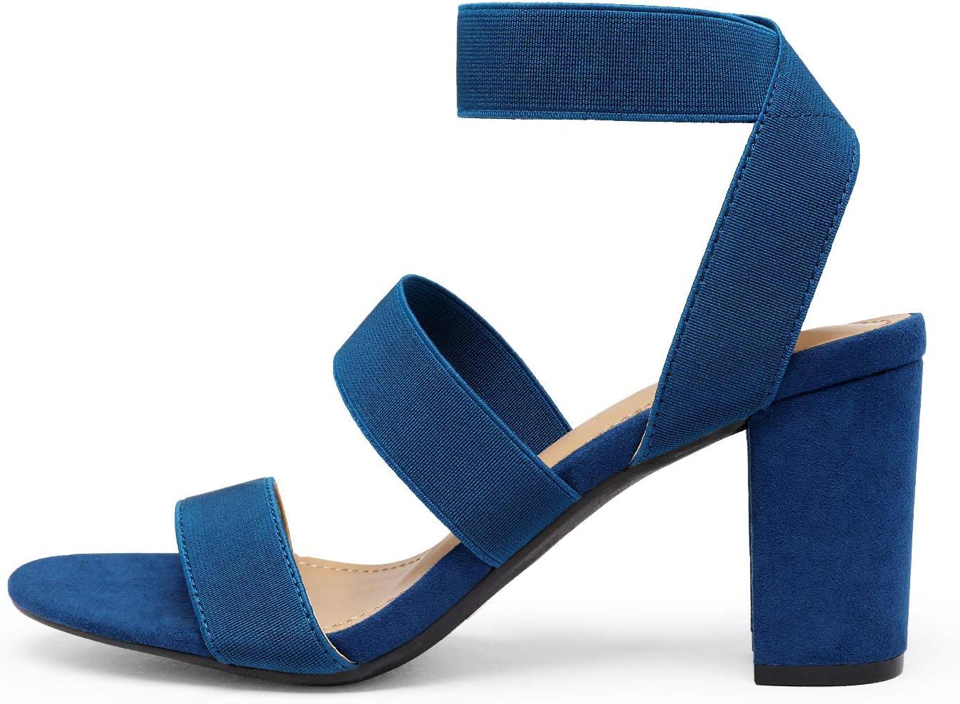 imageDREAM PAIRS Womens Open Toe High Chunky Elastic Strap Dress Heel SandalsNavy