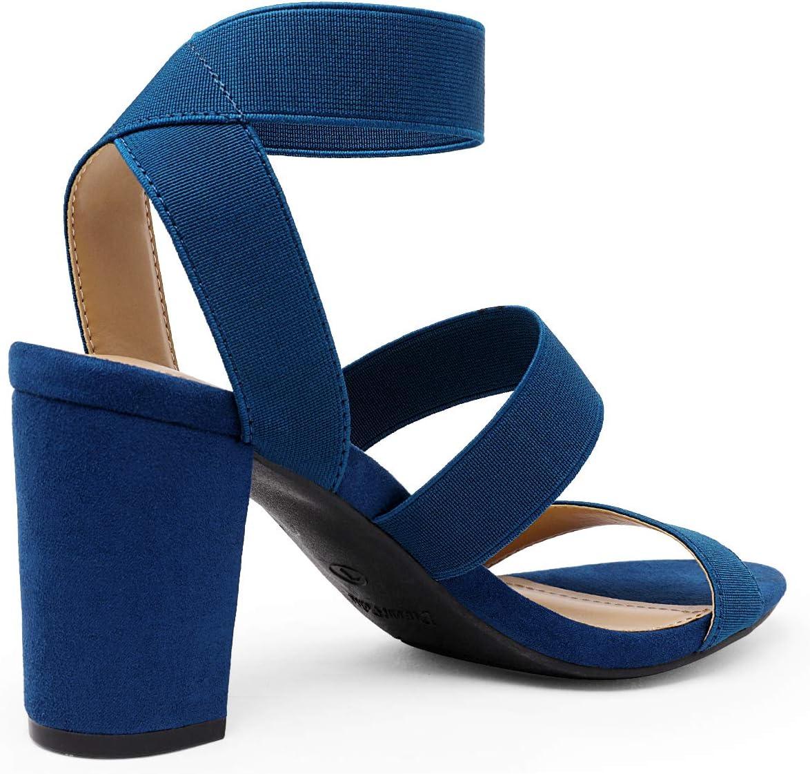 imageDREAM PAIRS Womens Open Toe High Chunky Elastic Strap Dress Heel SandalsNavy