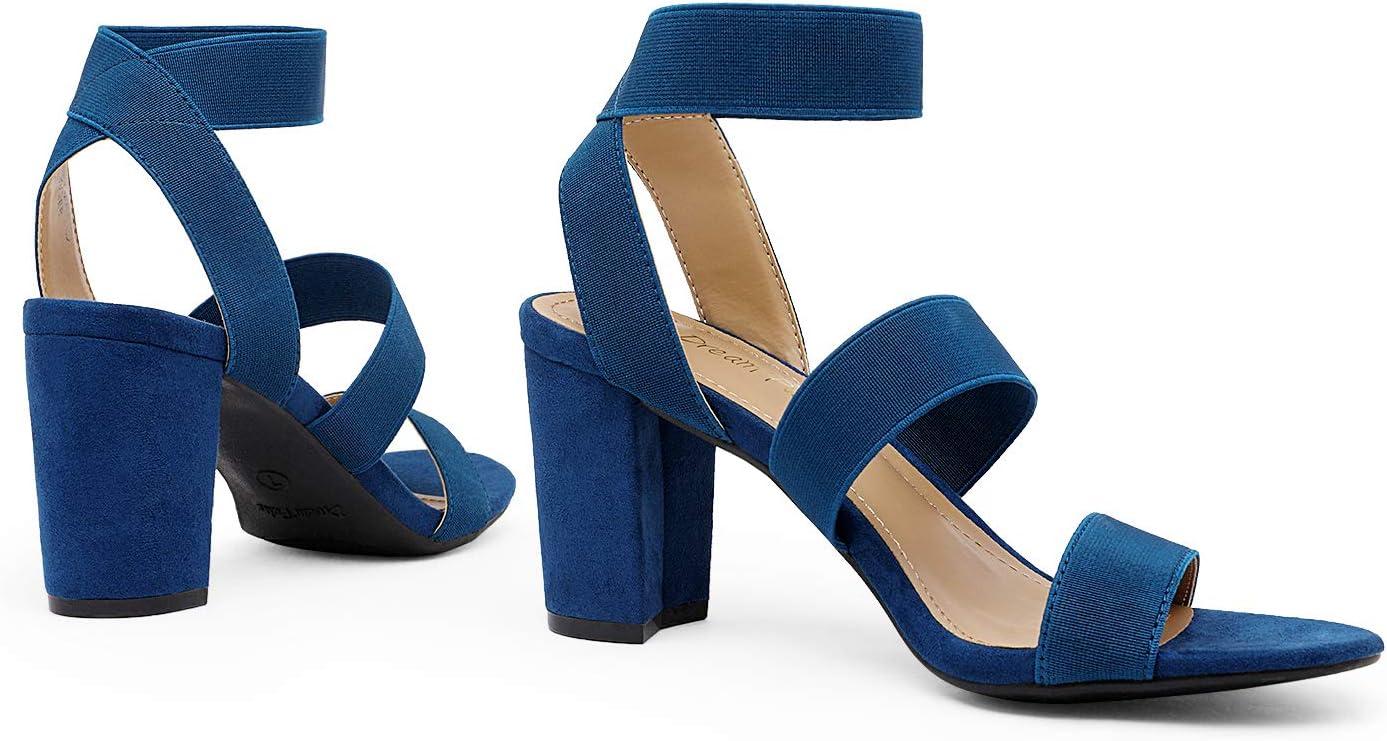 imageDREAM PAIRS Womens Open Toe High Chunky Elastic Strap Dress Heel SandalsNavy