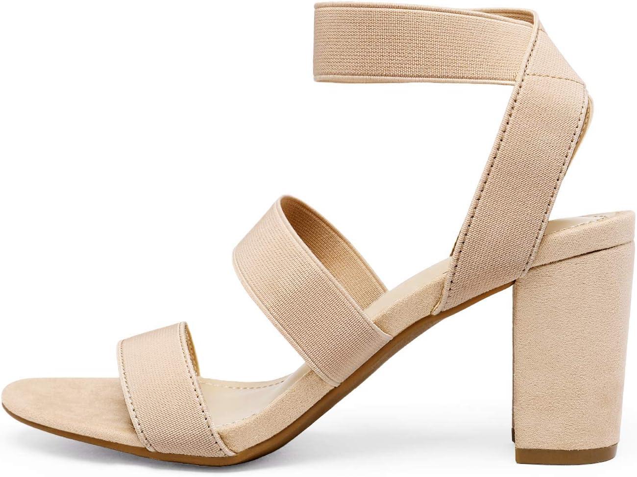 imageDREAM PAIRS Womens Open Toe High Chunky Elastic Strap Dress Heel SandalsNude