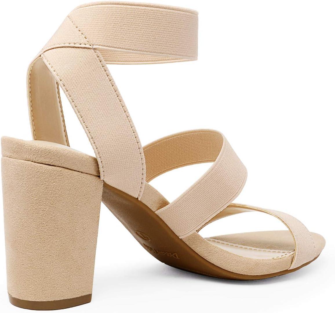 imageDREAM PAIRS Womens Open Toe High Chunky Elastic Strap Dress Heel SandalsNude