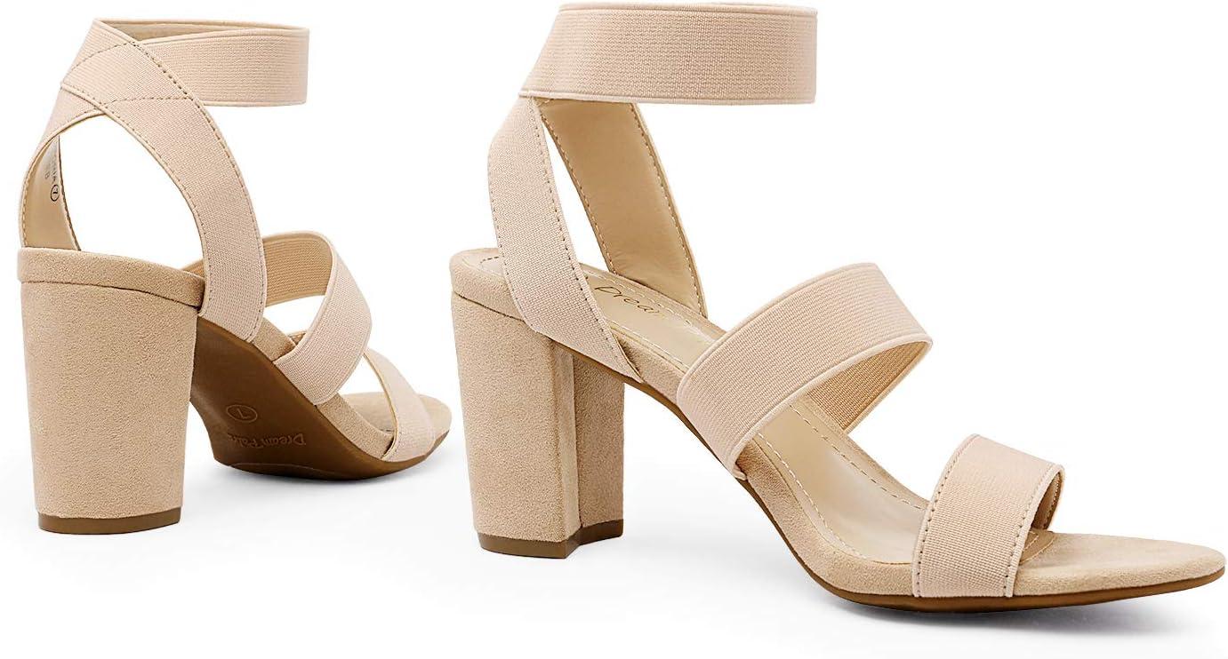 imageDREAM PAIRS Womens Open Toe High Chunky Elastic Strap Dress Heel SandalsNude