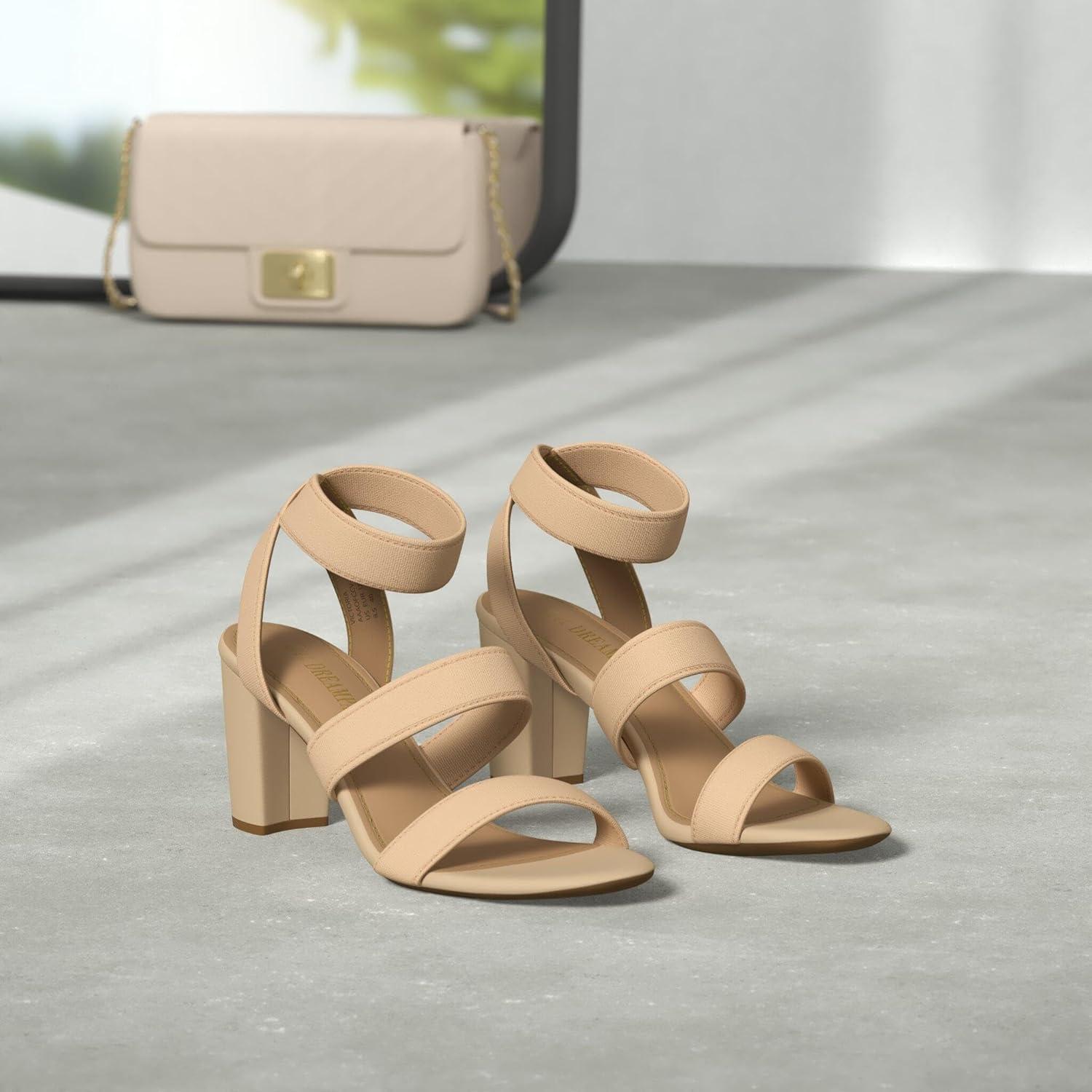 imageDREAM PAIRS Womens Open Toe High Chunky Elastic Strap Dress Heel SandalsNude