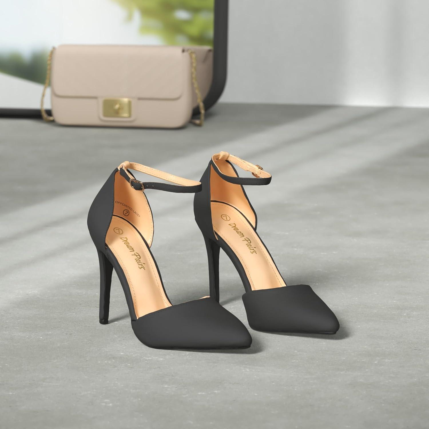 imageDREAM PAIRS Womens OppointedLacey Pointed Toe Ankle Strap High Heel Stiletto Pumps Wedding Dress ShoesBlackNubuck