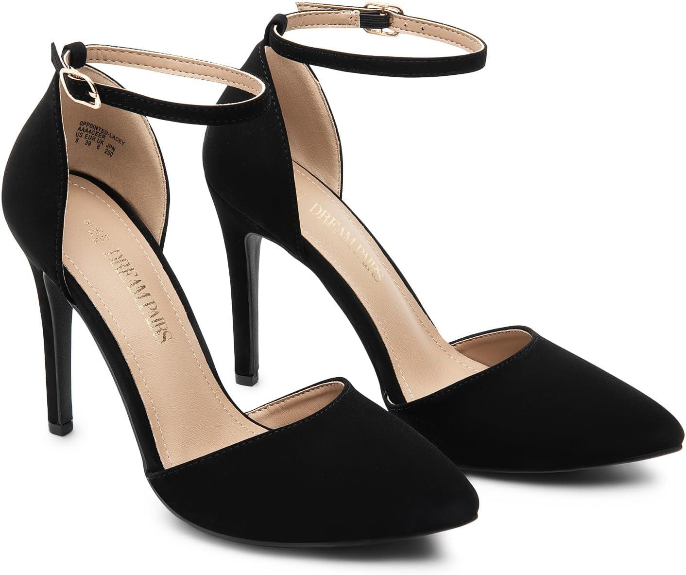 imageDREAM PAIRS Womens OppointedLacey Pointed Toe Ankle Strap High Heel Stiletto Pumps Wedding Dress ShoesBlackNubuck